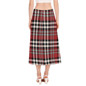 Red Black And White Border Tartan Print Side Slit Midi Skirt