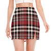 Red Black And White Border Tartan Print Side Slit Mini Skirt