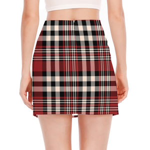 Red Black And White Border Tartan Print Side Slit Mini Skirt