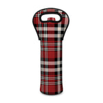 Red Black And White Border Tartan Print Single Neoprene Wine Tote