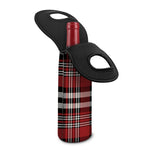 Red Black And White Border Tartan Print Single Neoprene Wine Tote