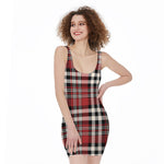 Red Black And White Border Tartan Print Sleeveless Bodycon Dress