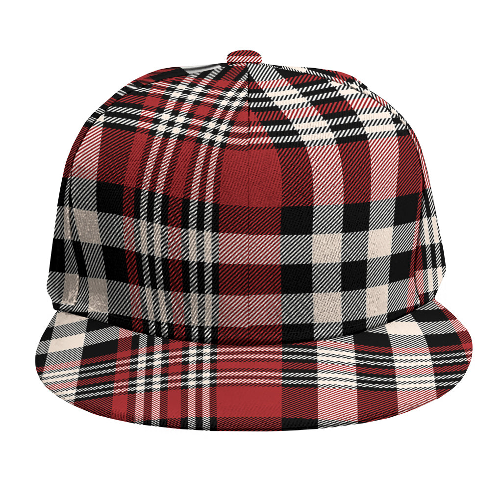 Red Black And White Border Tartan Print Snapback Cap