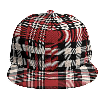 Red Black And White Border Tartan Print Snapback Cap