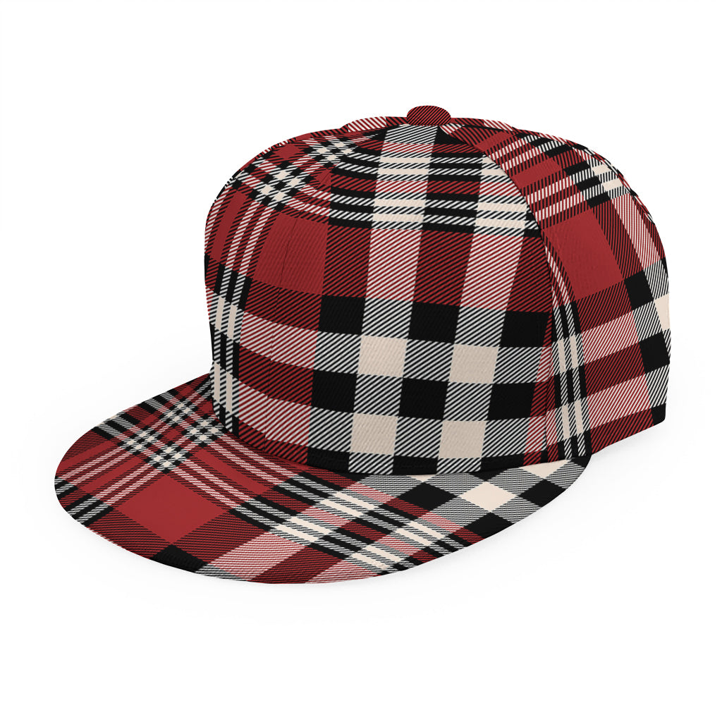 Red Black And White Border Tartan Print Snapback Cap