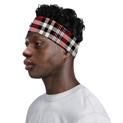 Red Black And White Border Tartan Print Sports Headband