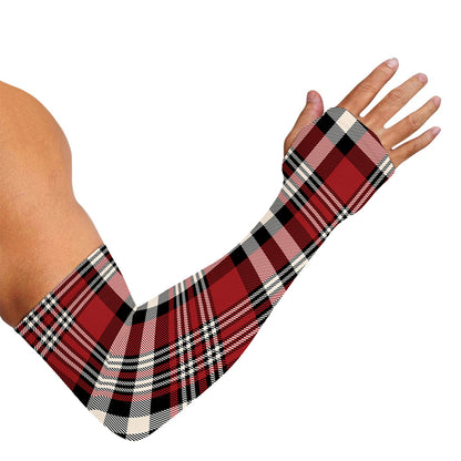 Red Black And White Border Tartan Print Sun Protection Arm Sleeves