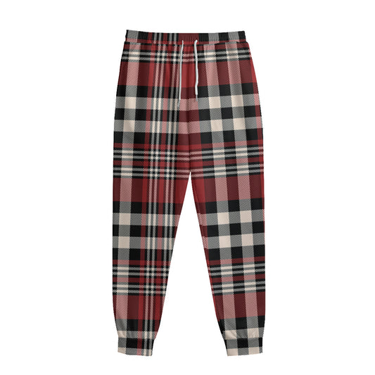 Red Black And White Border Tartan Print Sweatpants