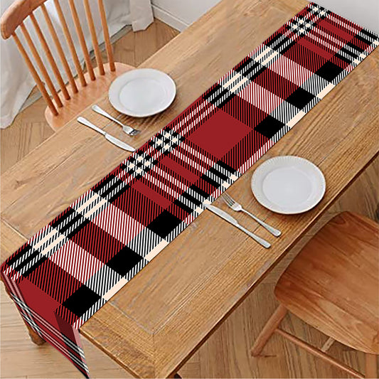 Red Black And White Border Tartan Print Table Runner