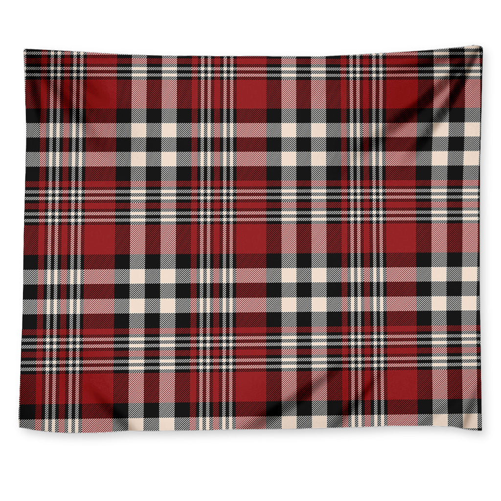 Red Black And White Border Tartan Print Tapestry