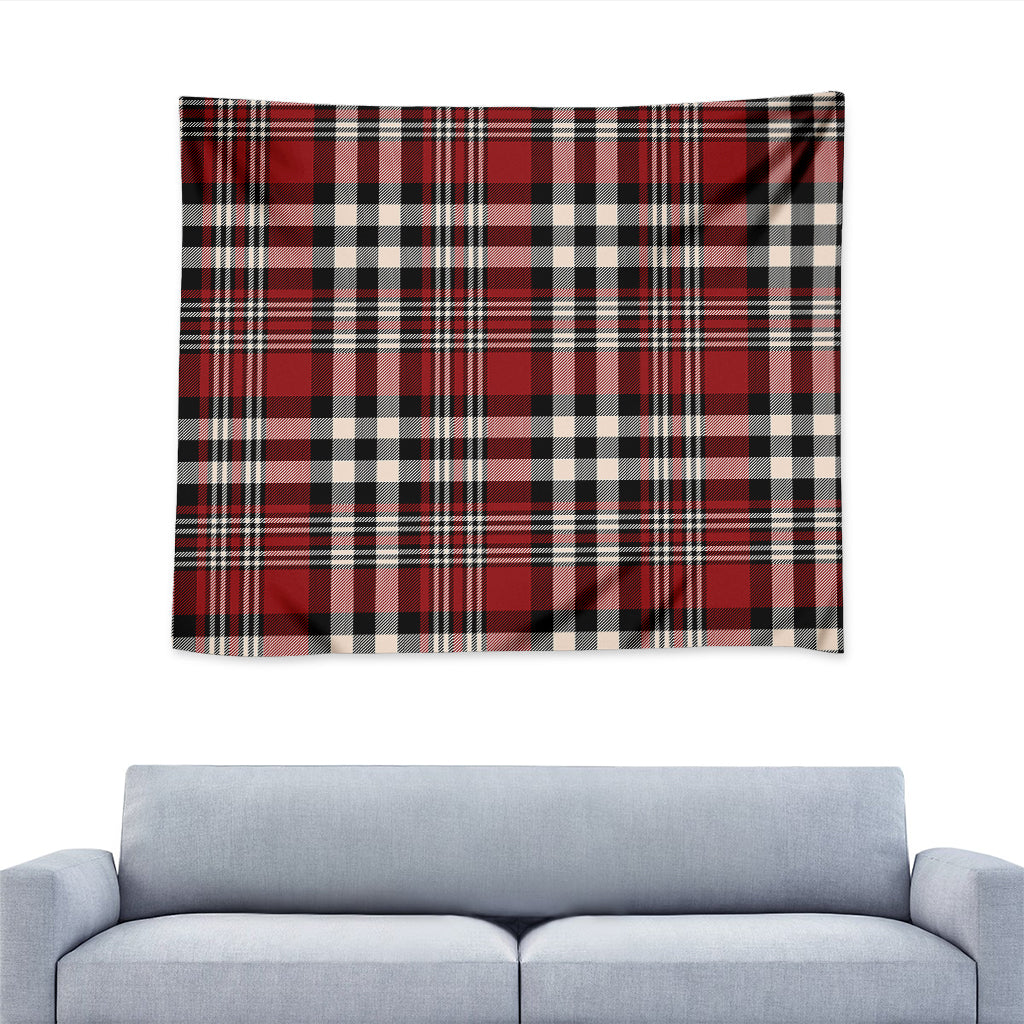 Red Black And White Border Tartan Print Tapestry