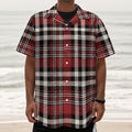 Red Black And White Border Tartan Print Textured Short Sleeve Shirt