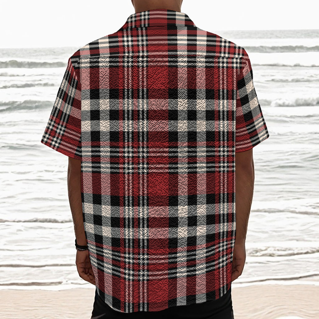 Red Black And White Border Tartan Print Textured Short Sleeve Shirt
