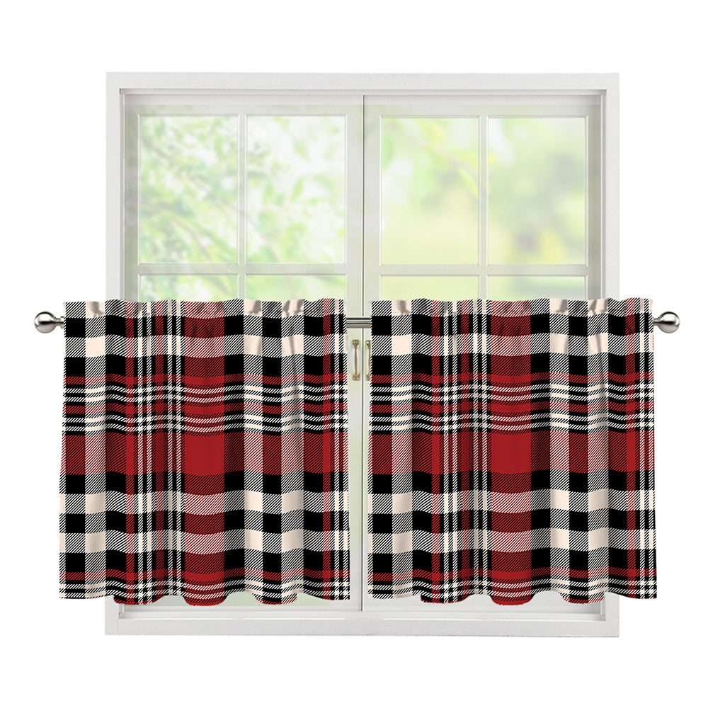 Red Black And White Border Tartan Print Tier Curtains