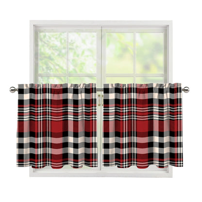 Red Black And White Border Tartan Print Tier Curtains