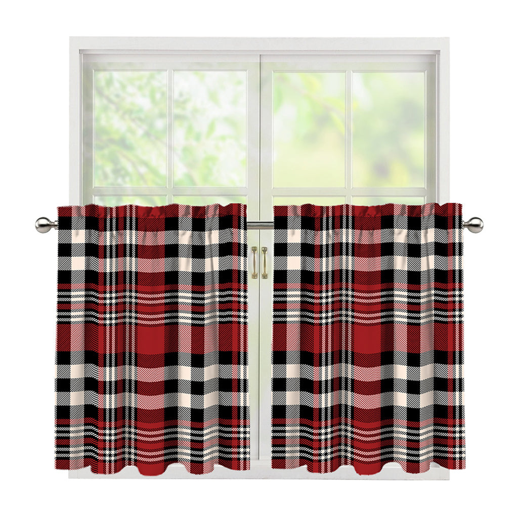 Red Black And White Border Tartan Print Tier Curtains