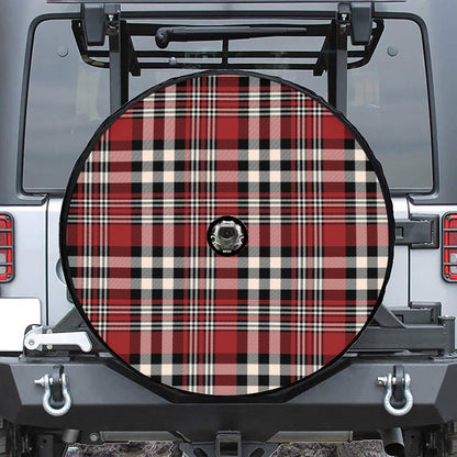 Red Black And White Border Tartan Print Tire Cover With Camera Hole