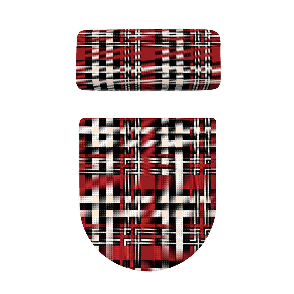 Red Black And White Border Tartan Print Toilet Lid And Tank Cover Set