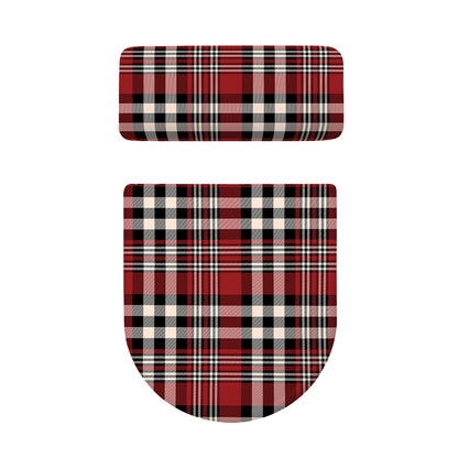 Red Black And White Border Tartan Print Toilet Lid And Tank Cover Set