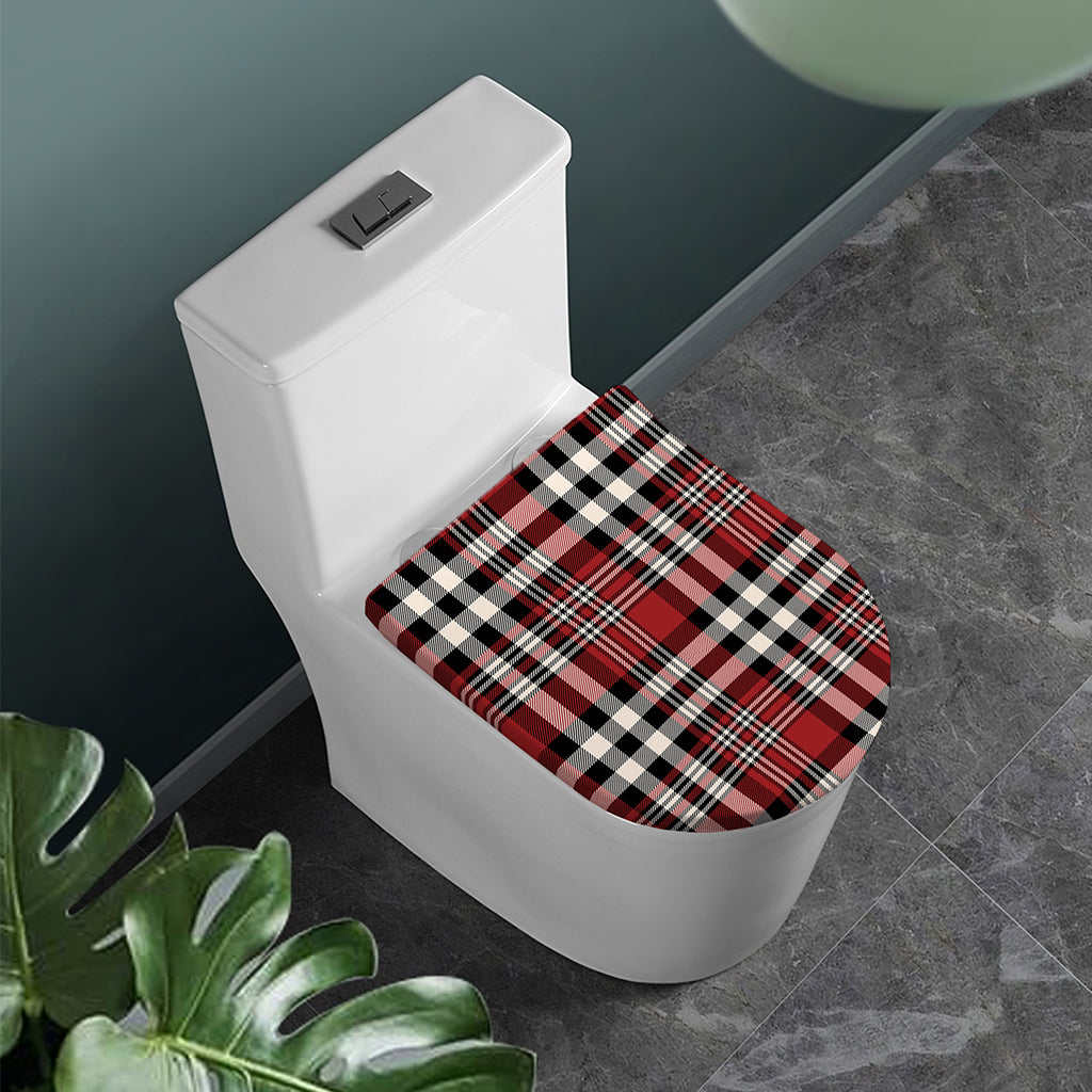 Red Black And White Border Tartan Print Toilet Lid Cover