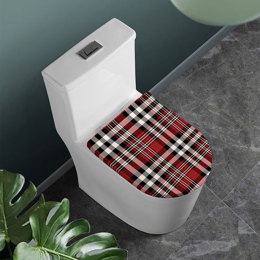 Red Black And White Border Tartan Print Toilet Lid Cover
