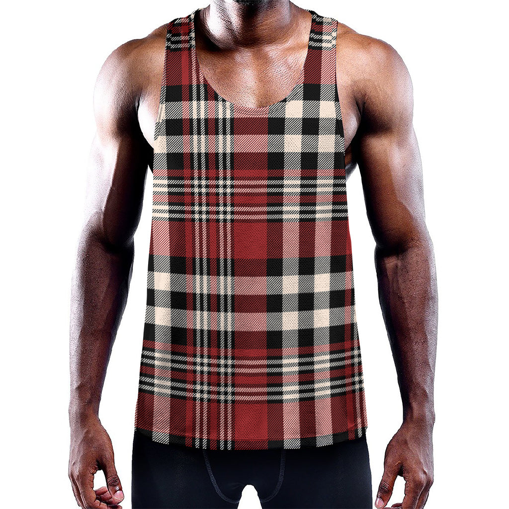 Red Black And White Border Tartan Print Training Tank Top