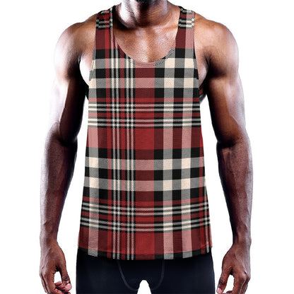 Red Black And White Border Tartan Print Training Tank Top