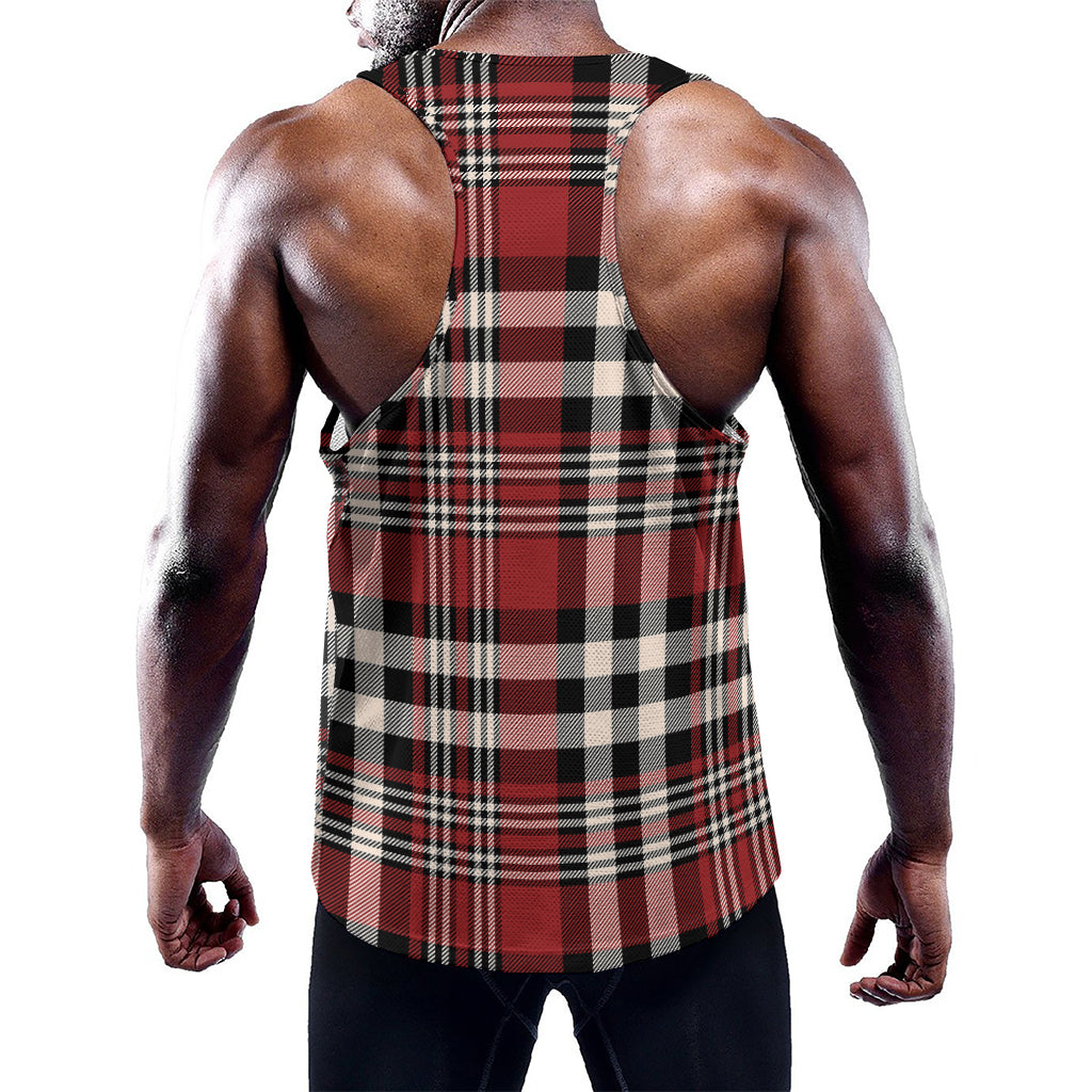Red Black And White Border Tartan Print Training Tank Top