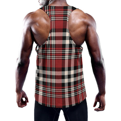 Red Black And White Border Tartan Print Training Tank Top