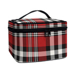 Red Black And White Border Tartan Print Travel Makeup Bag