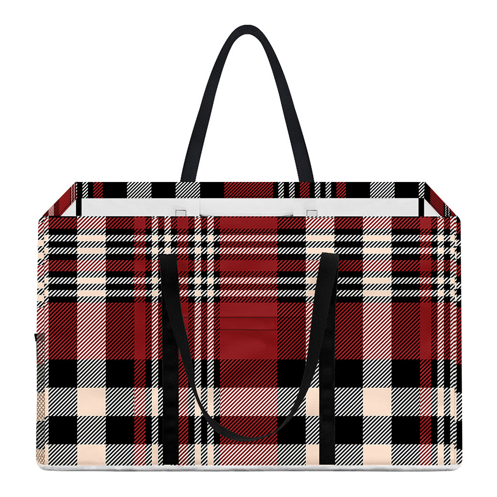 Red Black And White Border Tartan Print Utility Tote Bag