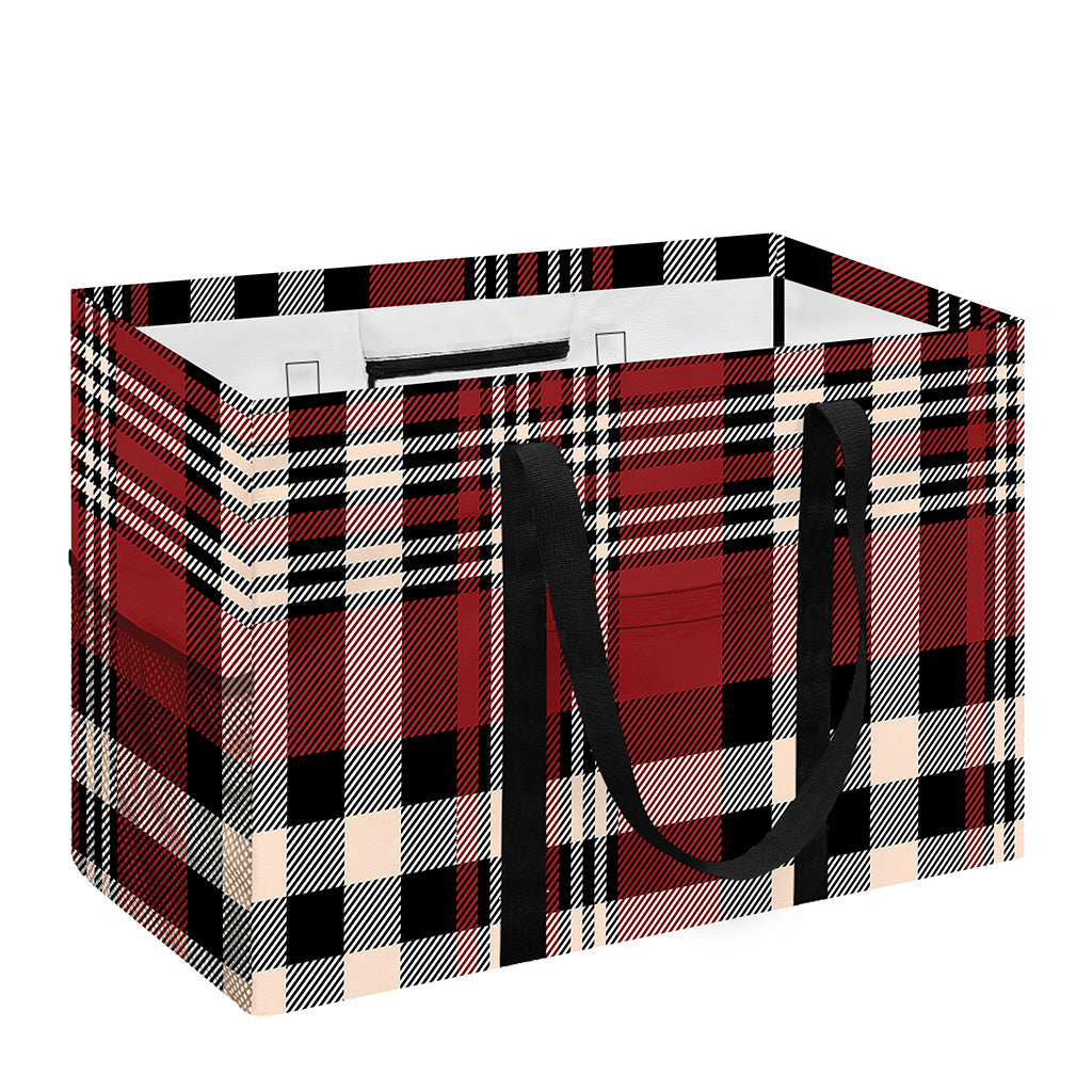Red Black And White Border Tartan Print Utility Tote Bag