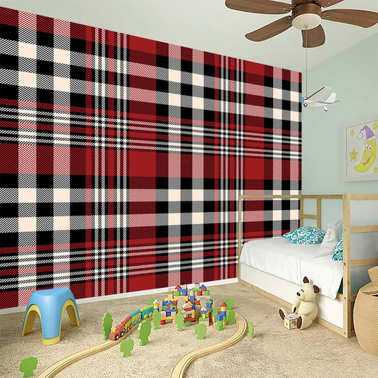 Red Black And White Border Tartan Print Wall Sticker