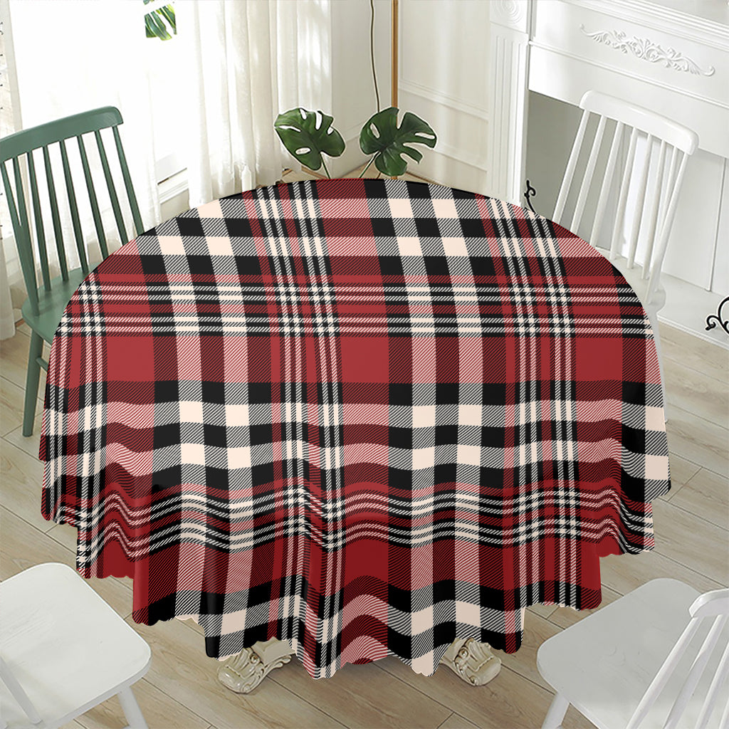 Red Black And White Border Tartan Print Waterproof Round Tablecloth