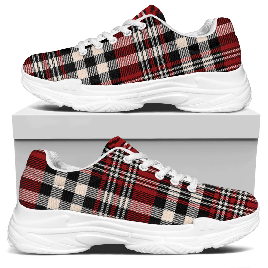 Red Black And White Border Tartan Print White Chunky Shoes