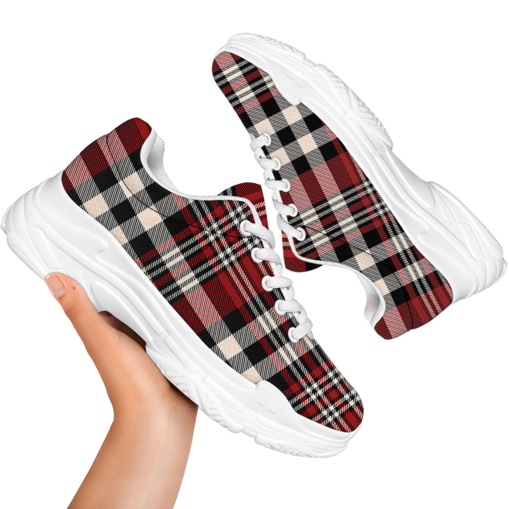 Red Black And White Border Tartan Print White Chunky Shoes