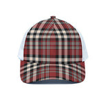 Red Black And White Border Tartan Print White Mesh Trucker Cap