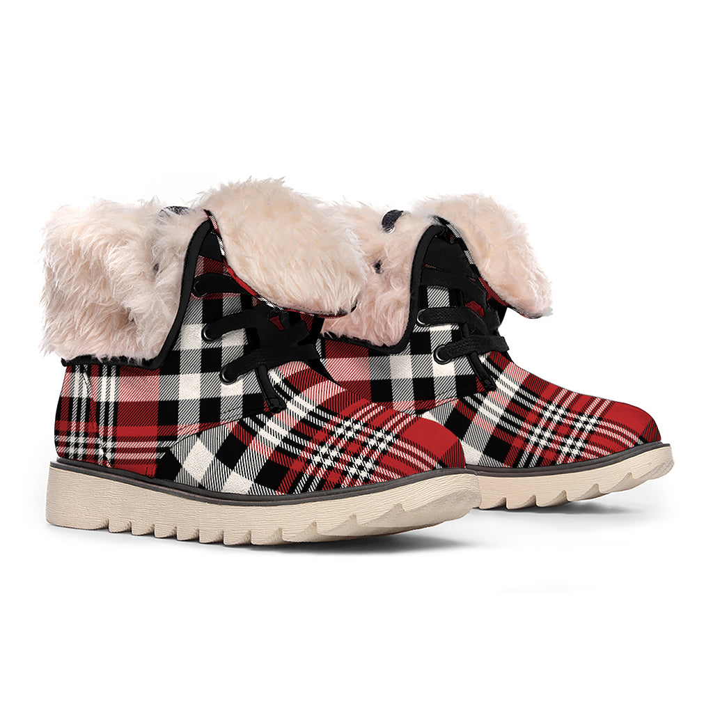 Red Black And White Border Tartan Print Winter Boots