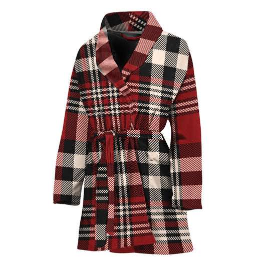 Red Black And White Border Tartan Print Women's Bathrobe