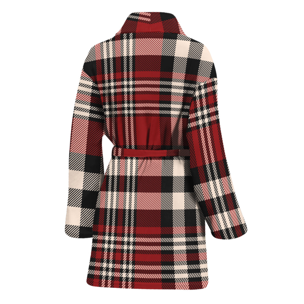 Red Black And White Border Tartan Print Women's Bathrobe