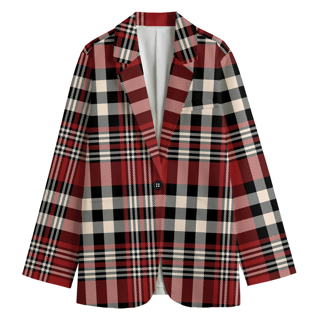 Red Black And White Border Tartan Print Women's Blazer