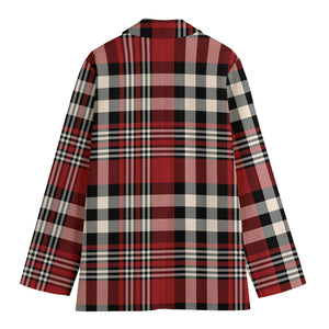 Red Black And White Border Tartan Print Women's Blazer