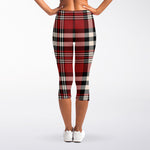 Red Black And White Border Tartan Print Women's Capri Leggings