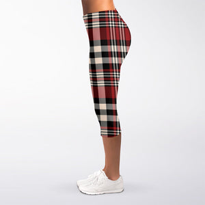 Red Black And White Border Tartan Print Women's Capri Leggings