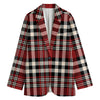 Red Black And White Border Tartan Print Women's Cotton Blazer