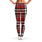 Red Black And White Border Tartan Print Women's Leggings