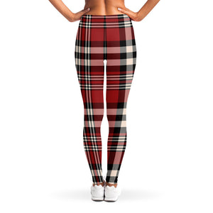 Red Black And White Border Tartan Print Women's Leggings