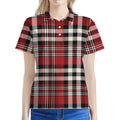 Red Black And White Border Tartan Print Women's Polo Shirt