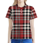 Red Black And White Border Tartan Print Women's Polo Shirt