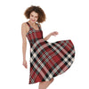 Red Black And White Border Tartan Print Women's Sleeveless Dress